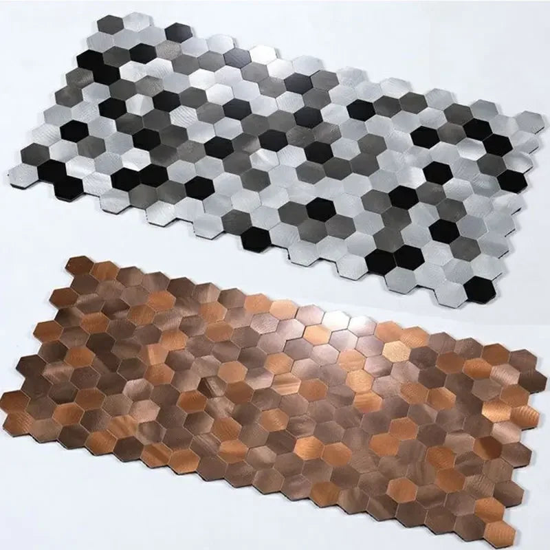 Gạch Ốp Mosaic Lục Giác Dán Dính Kim Loại Chống Thấm Bếp
