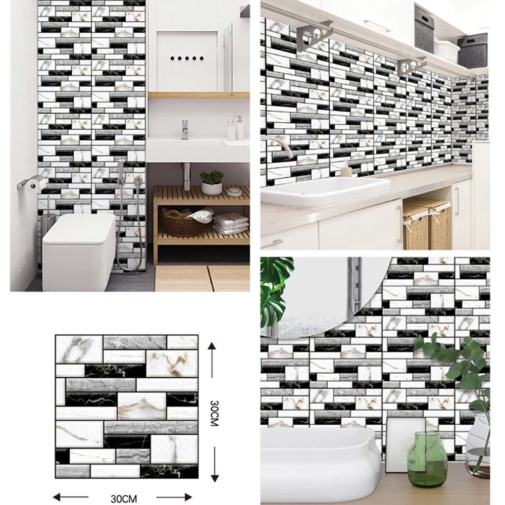Self Adhesive Tile Wall Sticker Home Decor 3D PVC Brick Sticker Wall Decor For Kitchen Cupboard Bathroom Waterproof Wallpaper