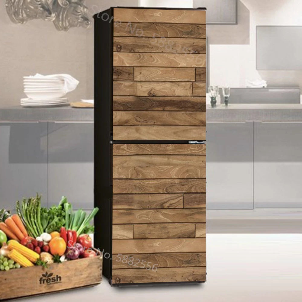 28 Styles For Choice Wood Grain Retro Refrigerator Sticker Peel & Stick Waterproof Double Door Freezer Cupboard Decor Art Mural