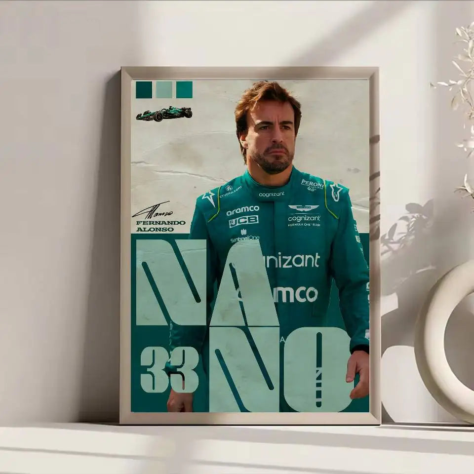 Poster F1 Fernando Alonso Dán Dính Bền Dán Tường Sang Trọng