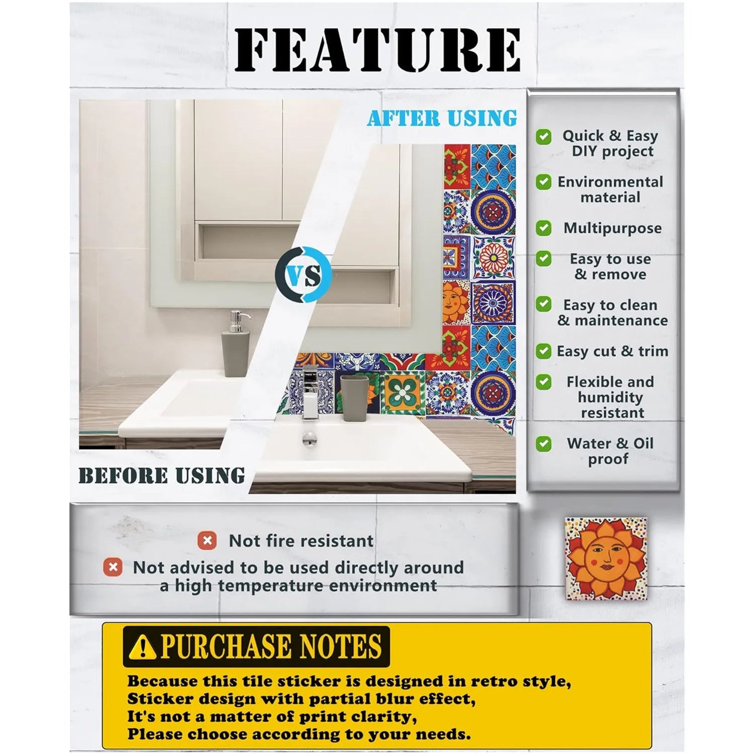 Dán Gạch Dính Tường Phòng Tắm Chống Thấm PVC Mosaic Retro