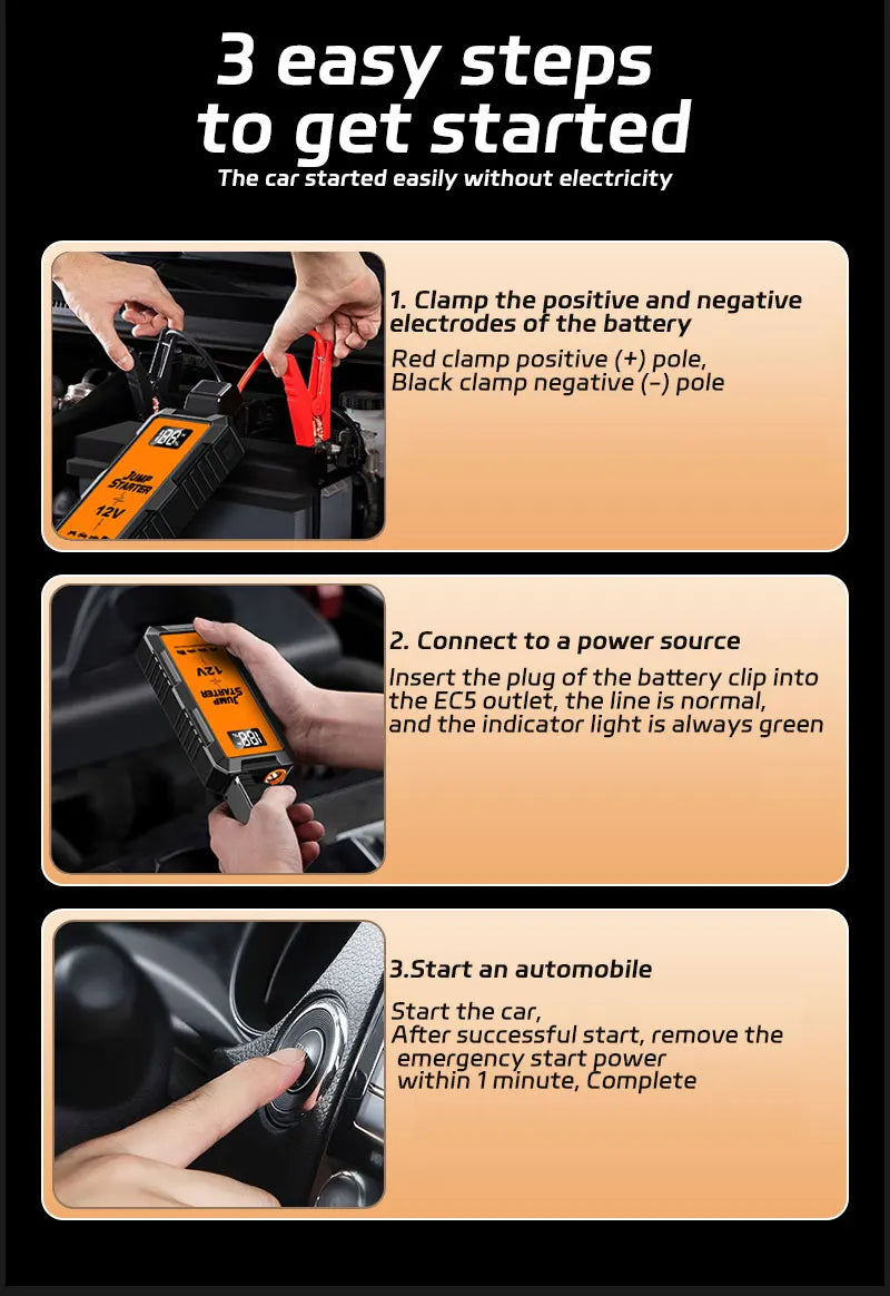 12V Screen Safety Hammer Car Starting Device Car Jump Starter 4000A Power Bank Car Wireless Tire Inflator Pump Air Compressor