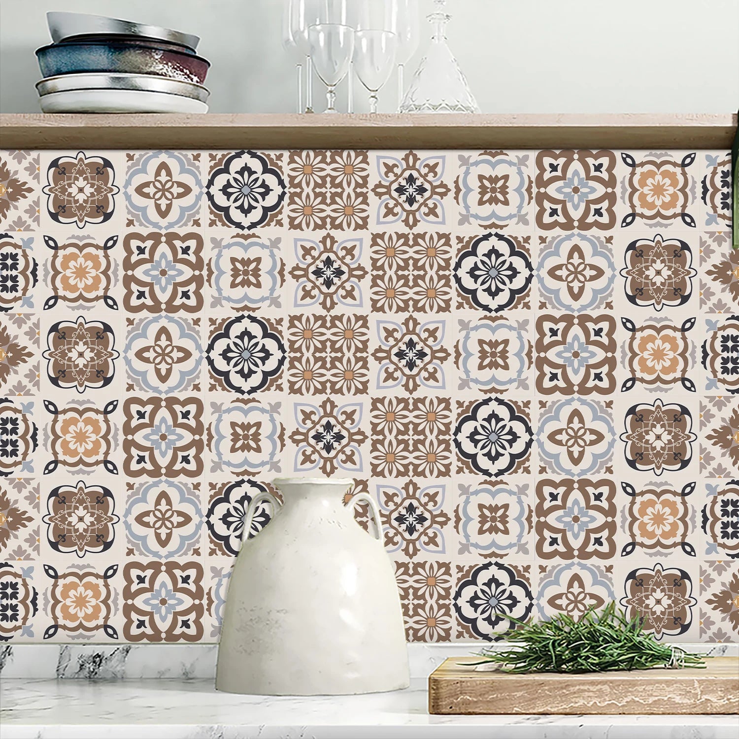 Dán Gạch Gốm Bohemian Trang Trí Tường Phòng Tắm Bếp Hiện Đại
