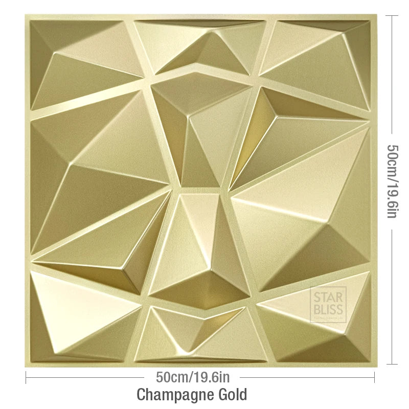 12 piece 50cm / 3m² Shiny gold 3D wall decor Wood grain slatted wall panel 3D groove texture panel tile wall sticker waterproof