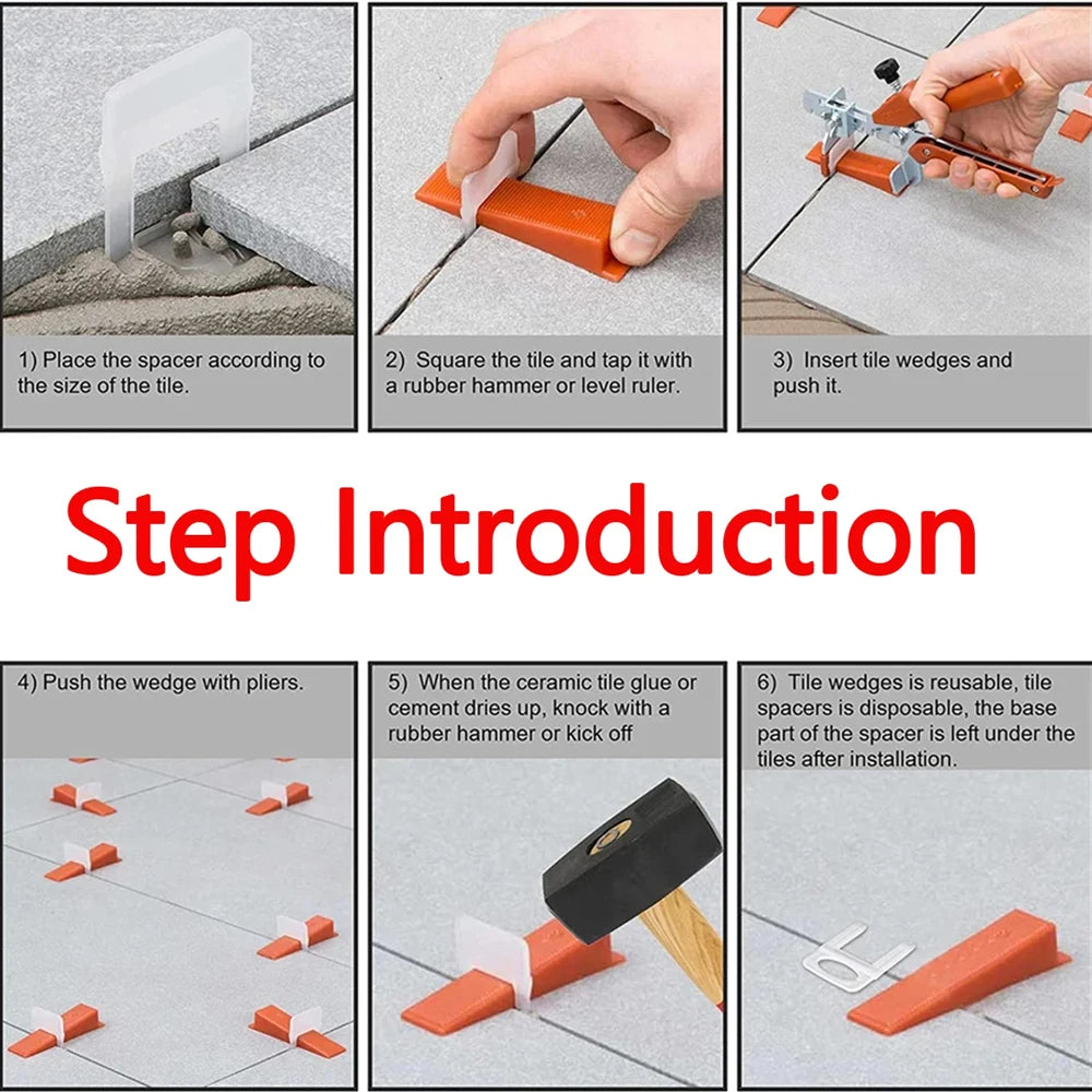 25-1200PCS Floor Tile Leveling System Clips Spacers Straps Tile Piler Wadge Ceramic Tile Laying Leveling Construction Tools