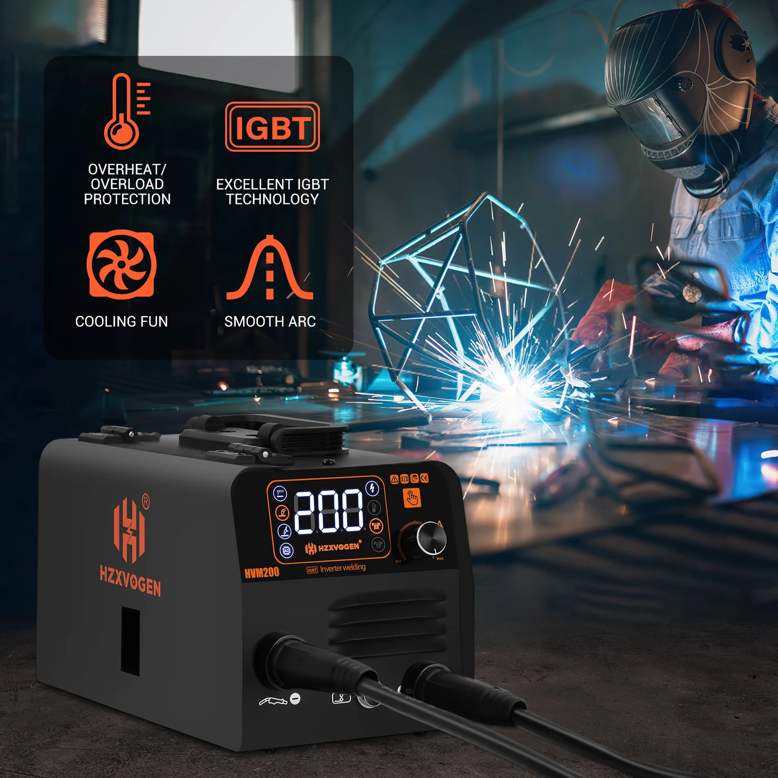 Máy Hàn MIG TIG MMA 3 Trong 1 HVM200 Inverter Không Gas