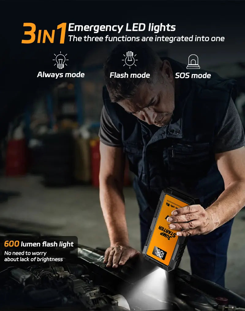 12V Screen Safety Hammer Car Starting Device Car Jump Starter 4000A Power Bank Car Wireless Tire Inflator Pump Air Compressor