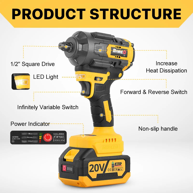 Súng Vặn Bu Lông Không Dây Brushless Hiệu Suất Cao 1800Nm