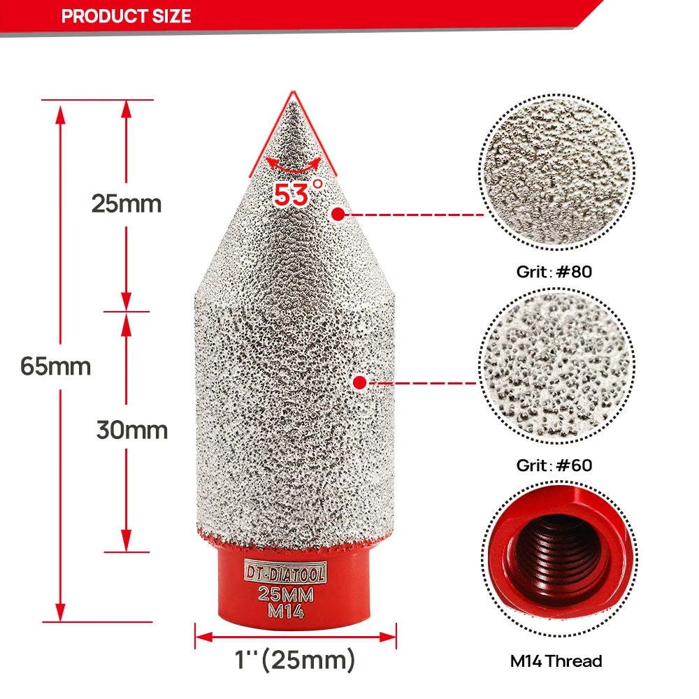 DT-DIATOOL 20/25/35/50mm Diamond Chamfering Drilling Bit M10 M14 5/8"11 Hole Saw Beveling Porcelain Tile Marble Stone Masonry