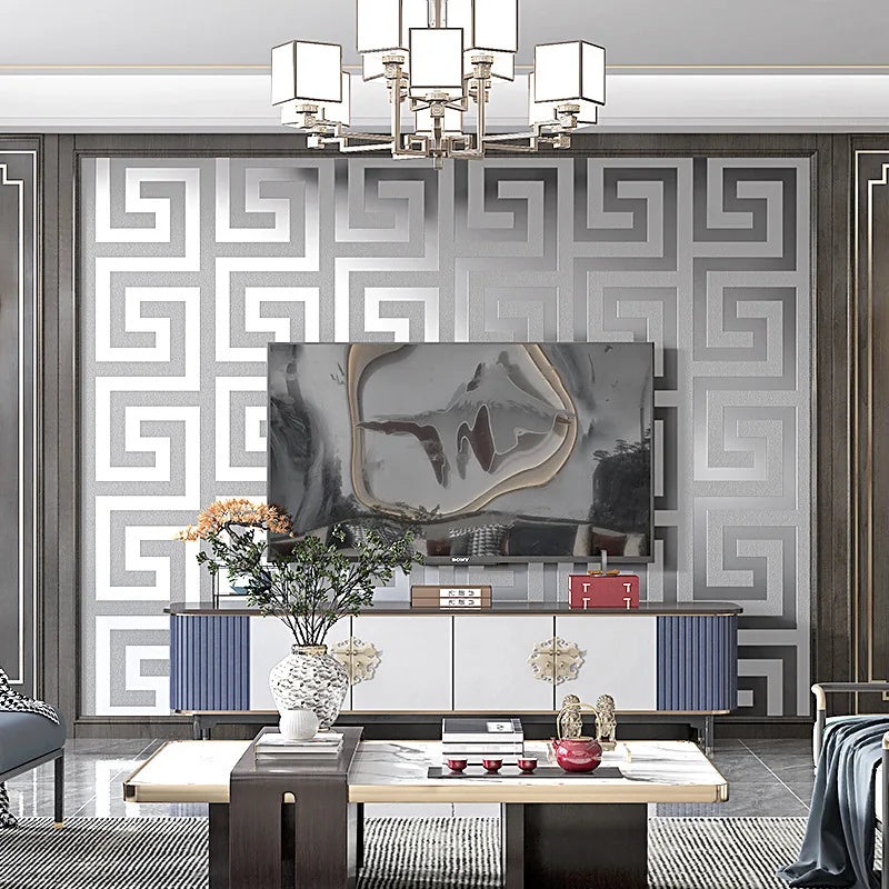 Greek Key Lattice Modern Geometric Wallpaper Hotel Study Background Wall PVC Bathroom Waterproof Wallpaper Pegatinas De Pared
