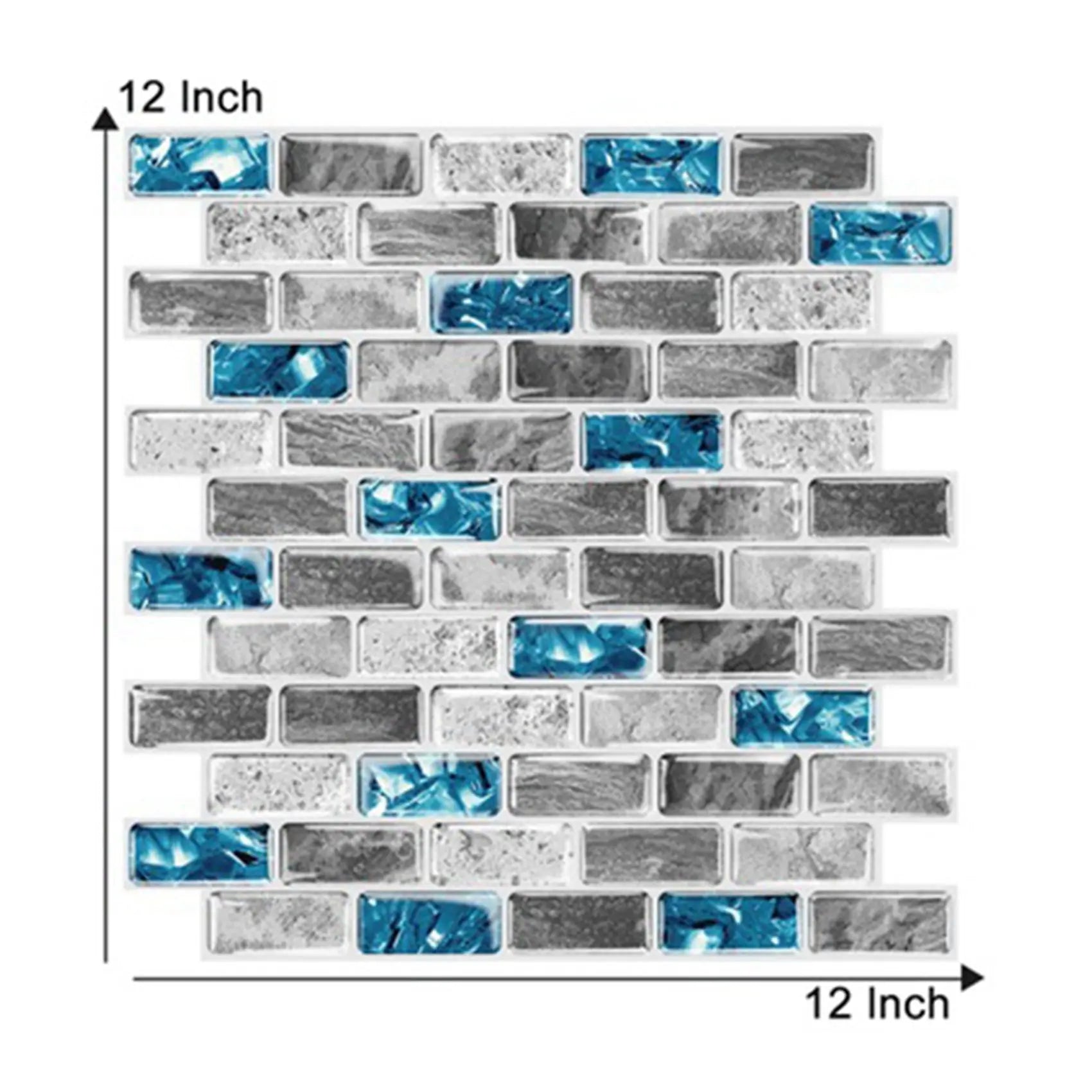 ABYN-2X Vivid Tiles Blue Peel And Stick Tiles 3D Brick Effect Waterproof Kitchen Backsplash Decor Self Adhesive Wallpaper