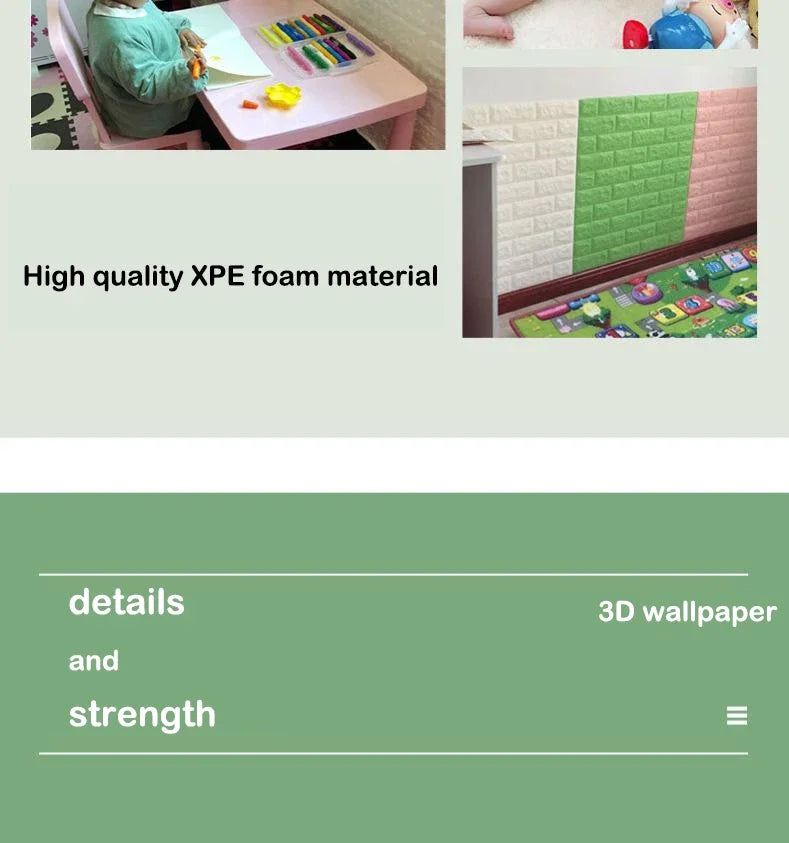 10M 3D Self-Adhesive Brick Pattern Wall Panels Wallpaper DIY Waterproof for Living Room Bedroom Kitchen Background Wall Decor
