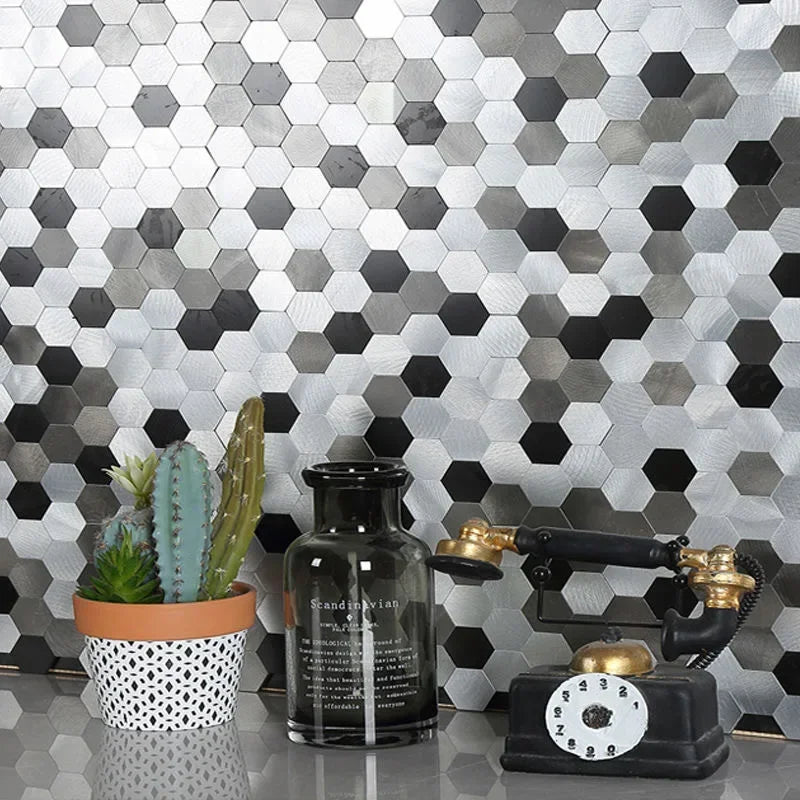 Gạch Ốp Mosaic Lục Giác Dán Dính Kim Loại Chống Thấm Bếp