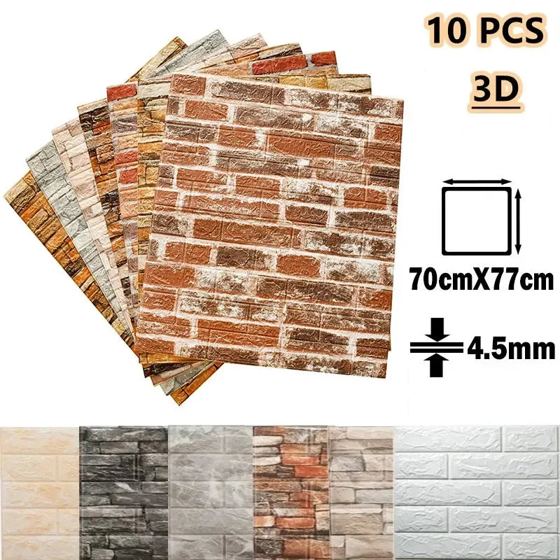 10 Miếng Dán Tường Panel 3D Gạch Nhựa Foam Chống Thấm