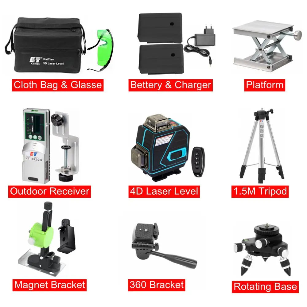 Kaitian 360 Máy Cân Laser Có Bộ Nhận 4D 16 Đường Xanh Lục