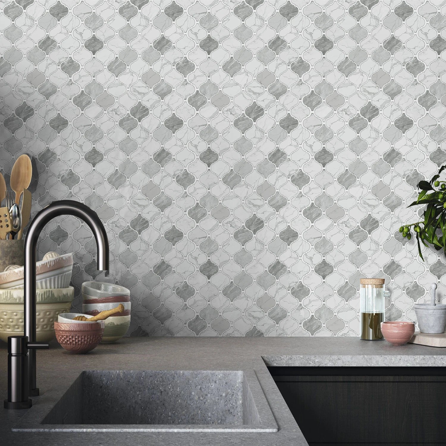 12PCS/Set Green Ceramic Tile Marble Waterproof Self-Adhesive PVC Wall Stickers, Kitchen Backsplash Oil Resistant Home Decoration