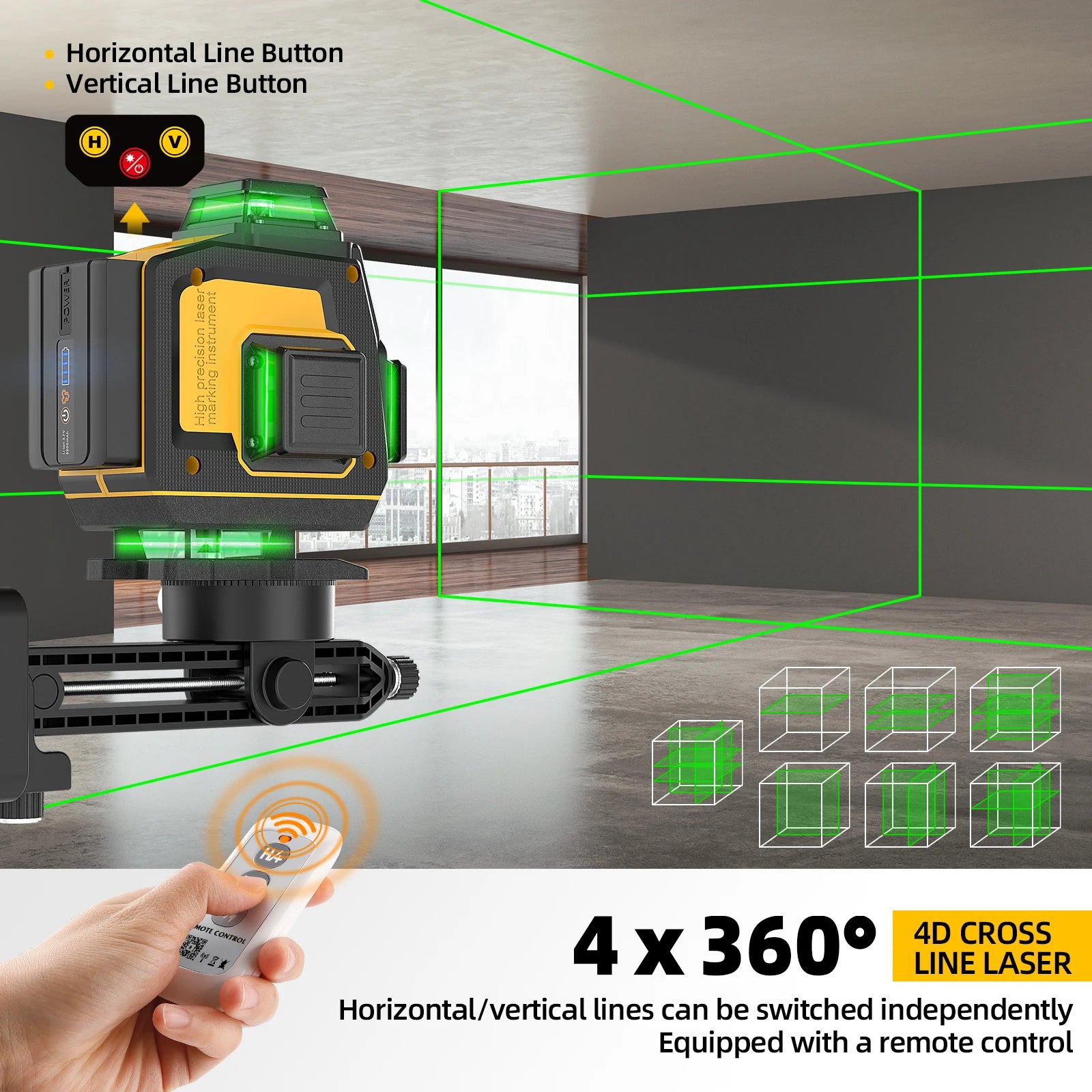 SAVSEC 4D Laser 360 Độ Tự Cân 16 Đường Xanh Có Điều Khiển