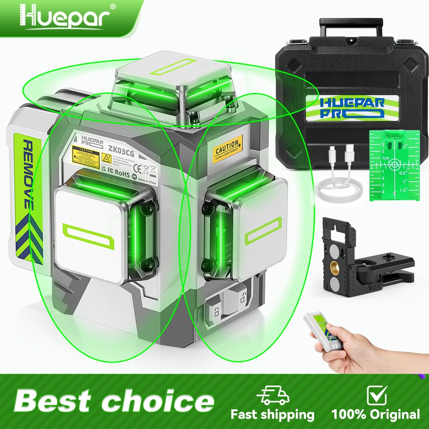 Huepar Máy Laser Dòng 12 Đường 3D Xanh Chính Xác 2mm 10m