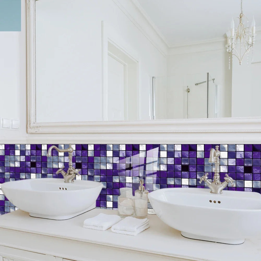 10 Miếng Dán Gạch Mosaic Tím Dán Dính 2D Cho Bếp Phòng Tắm