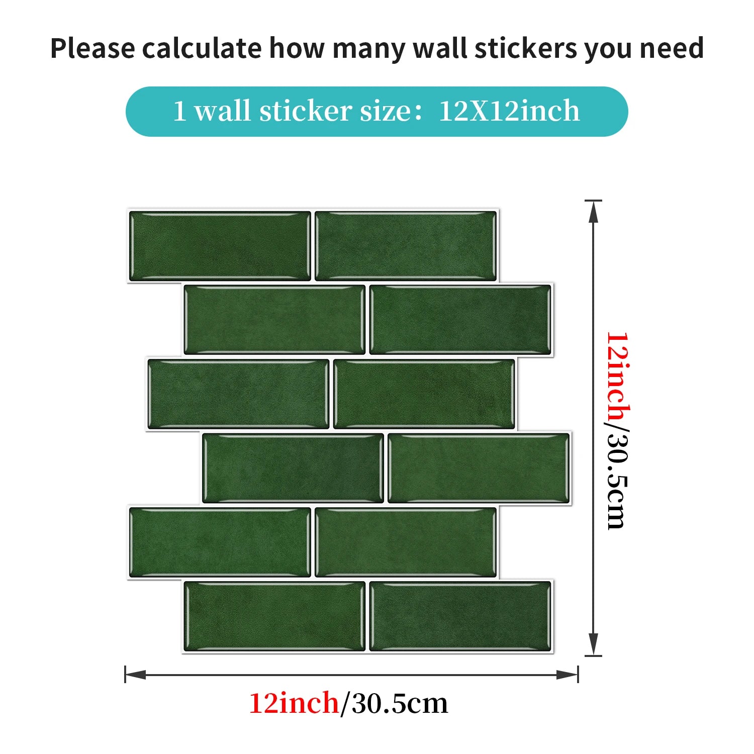 12PCS/Set Green Ceramic Tile Marble Waterproof Self-Adhesive PVC Wall Stickers, Kitchen Backsplash Oil Resistant Home Decoration