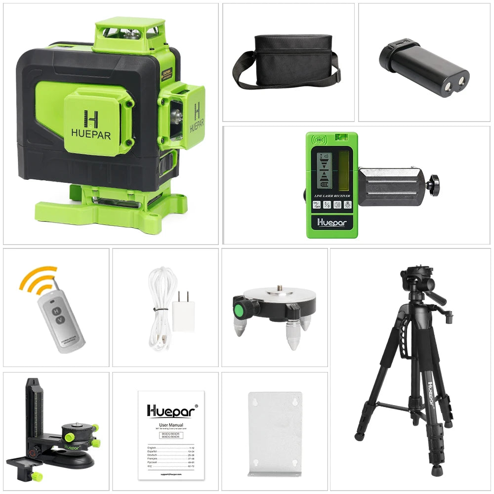 Huepar Laser 4D 16 Tia Cross Line Xanh Dieu Kien Tu Xa