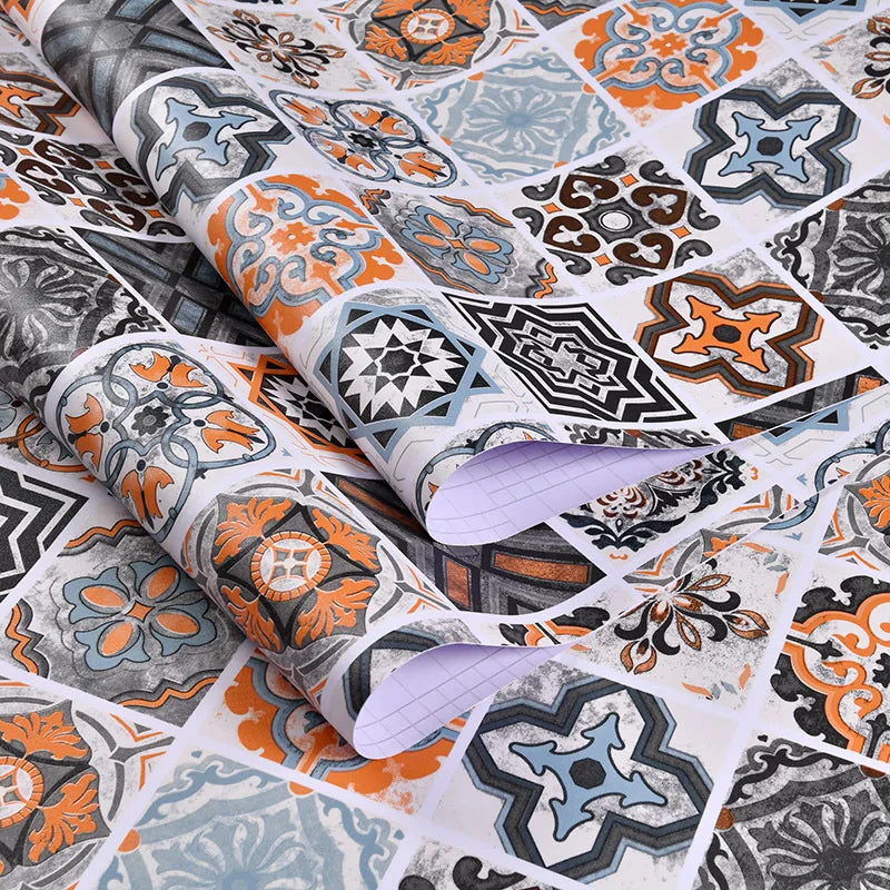 Retro PVC Self-adhesive Waterproof Floor Stickers Rolls Home Renovation Wallpapers For Bathroom Living Room Kitchen Wall Decor