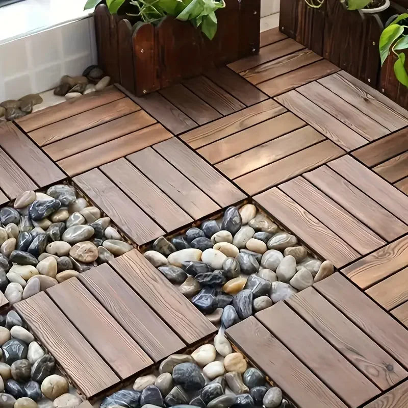 16PCS Non Rotting Wooden Terrace Tiles,DIY Self Laying Indoor and Outdoor Courtyard,Splicing and Installation, Can Be Cut Freely