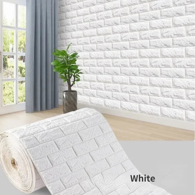 10M 3D Self-Adhesive Brick Pattern Wall Panels Wallpaper DIY Waterproof for Living Room Bedroom Kitchen Background Wall Decor