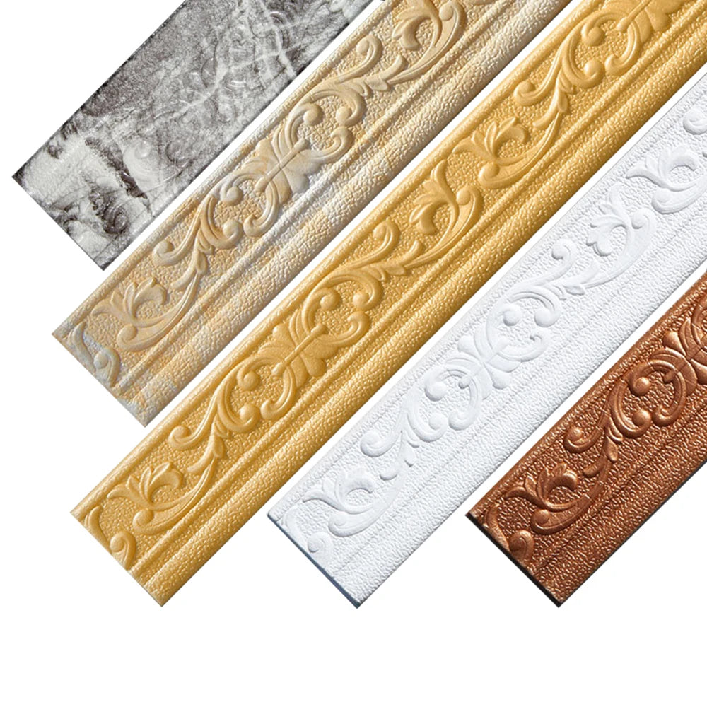 10m/2.3M 3D Wall Trim Line Skirting Border Self Adhesive Waterproof Baseboard Wallpaper Wall Sticker for Room Home Decoration