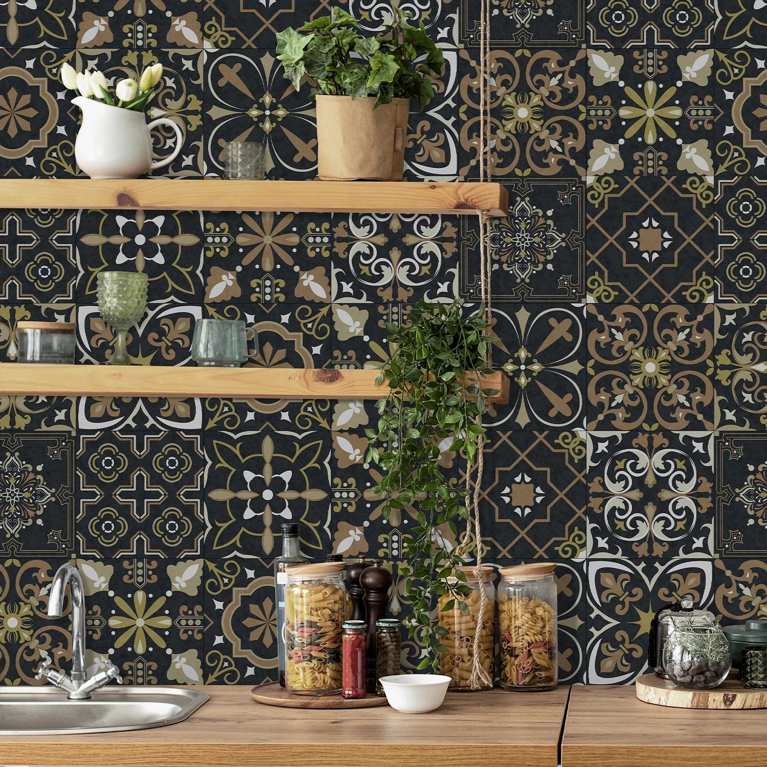 24pcs Art Tile Self-adhesive 3D Wall Sticker Kitchen Wallpaper  For Living Room Bathroom Decoration Murals Waterproof Decals