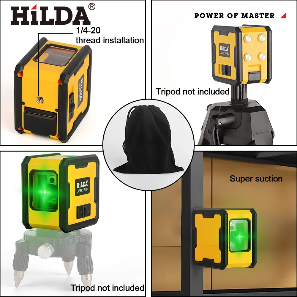 Hilda Laser Level Hai Đường Tự Động Có Nam Châm Mặt Sau