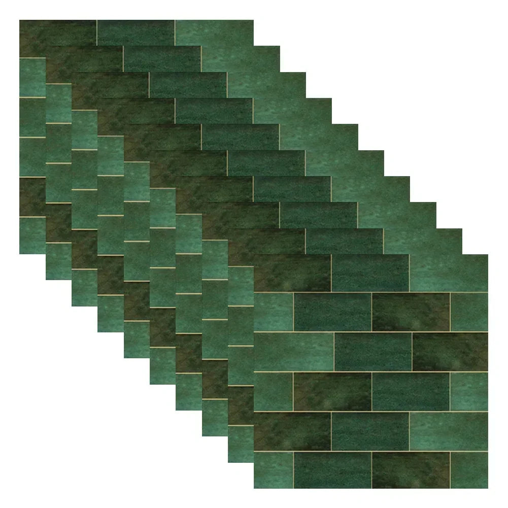 Bộ 10 Miếng Dán Gạch Ốp Tường Retro Xanh Đậm Mosaic