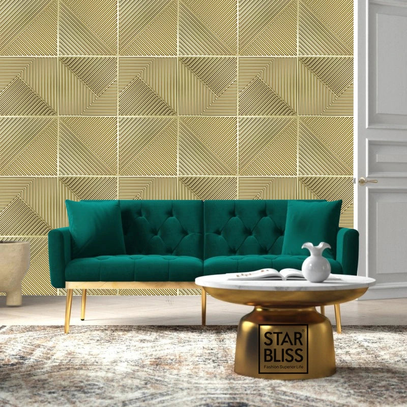 12 piece 50cm / 3m² Shiny gold 3D wall decor Wood grain slatted wall panel 3D groove texture panel tile wall sticker waterproof