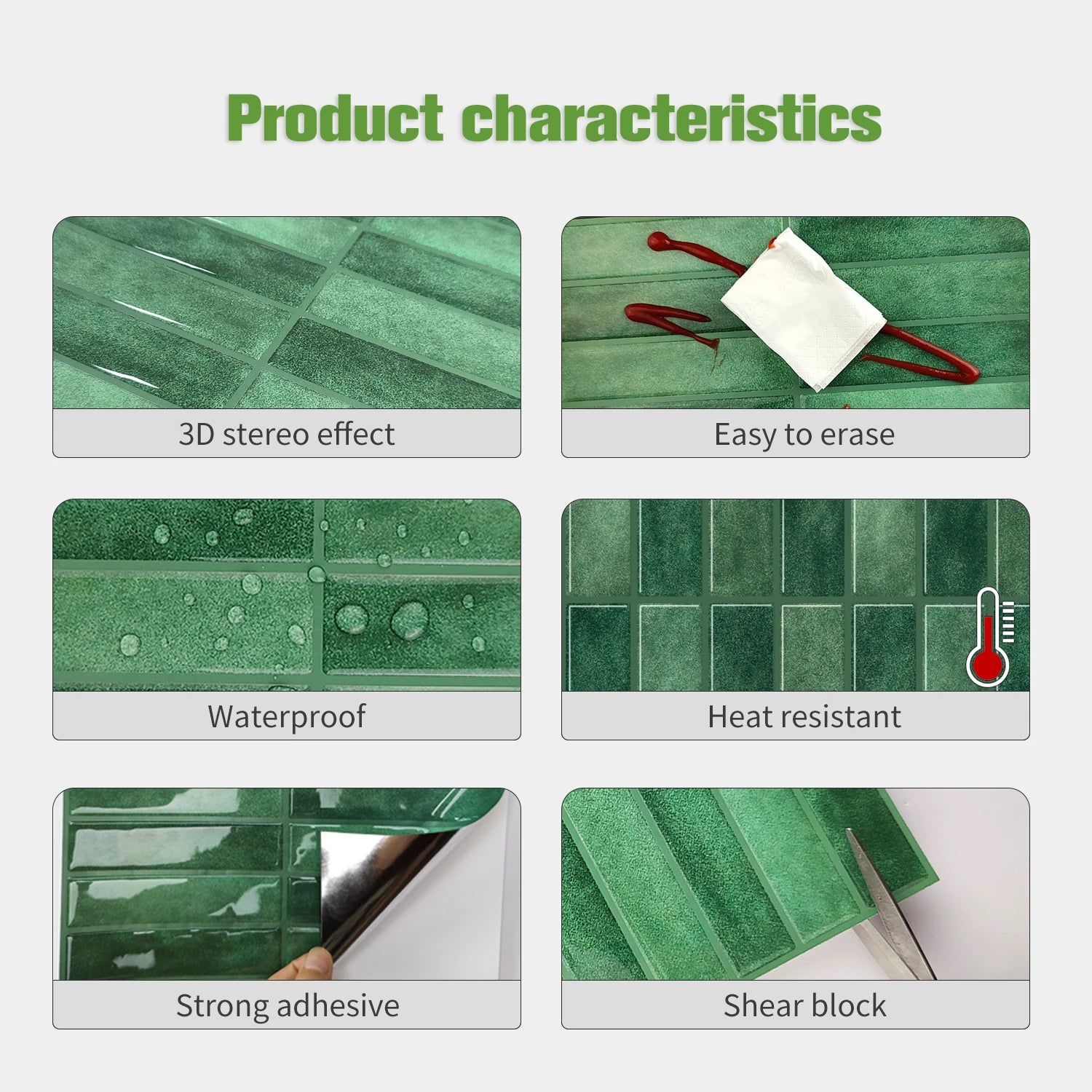 10pcs 3D Imitation Tiles Self-Adhesive Wall Stickers Peel And Stick Wallpaper Heat-resistant And Waterproof For home Decor
