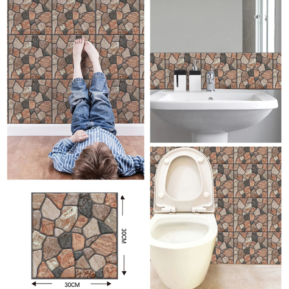 Self Adhesive Tile Wall Sticker Home Decor 3D PVC Brick Sticker Wall Decor For Kitchen Cupboard Bathroom Waterproof Wallpaper