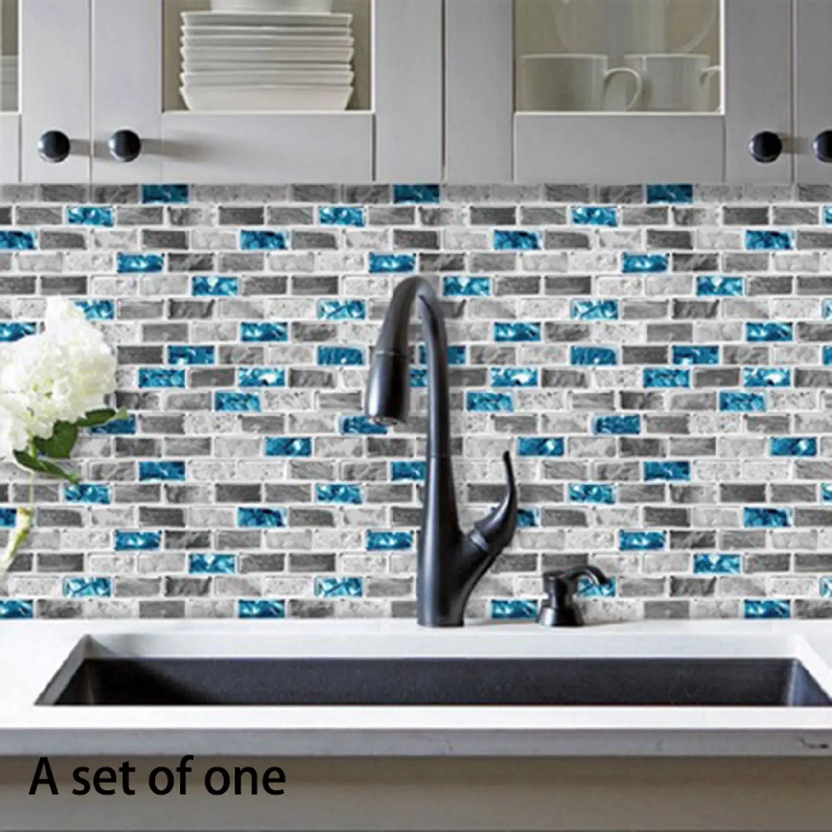 ABYN-2X Vivid Tiles Blue Peel And Stick Tiles 3D Brick Effect Waterproof Kitchen Backsplash Decor Self Adhesive Wallpaper