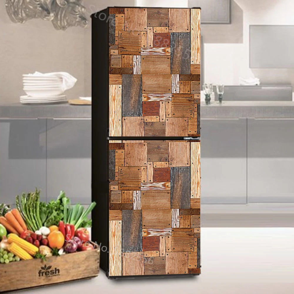 28 Styles For Choice Wood Grain Retro Refrigerator Sticker Peel & Stick Waterproof Double Door Freezer Cupboard Decor Art Mural