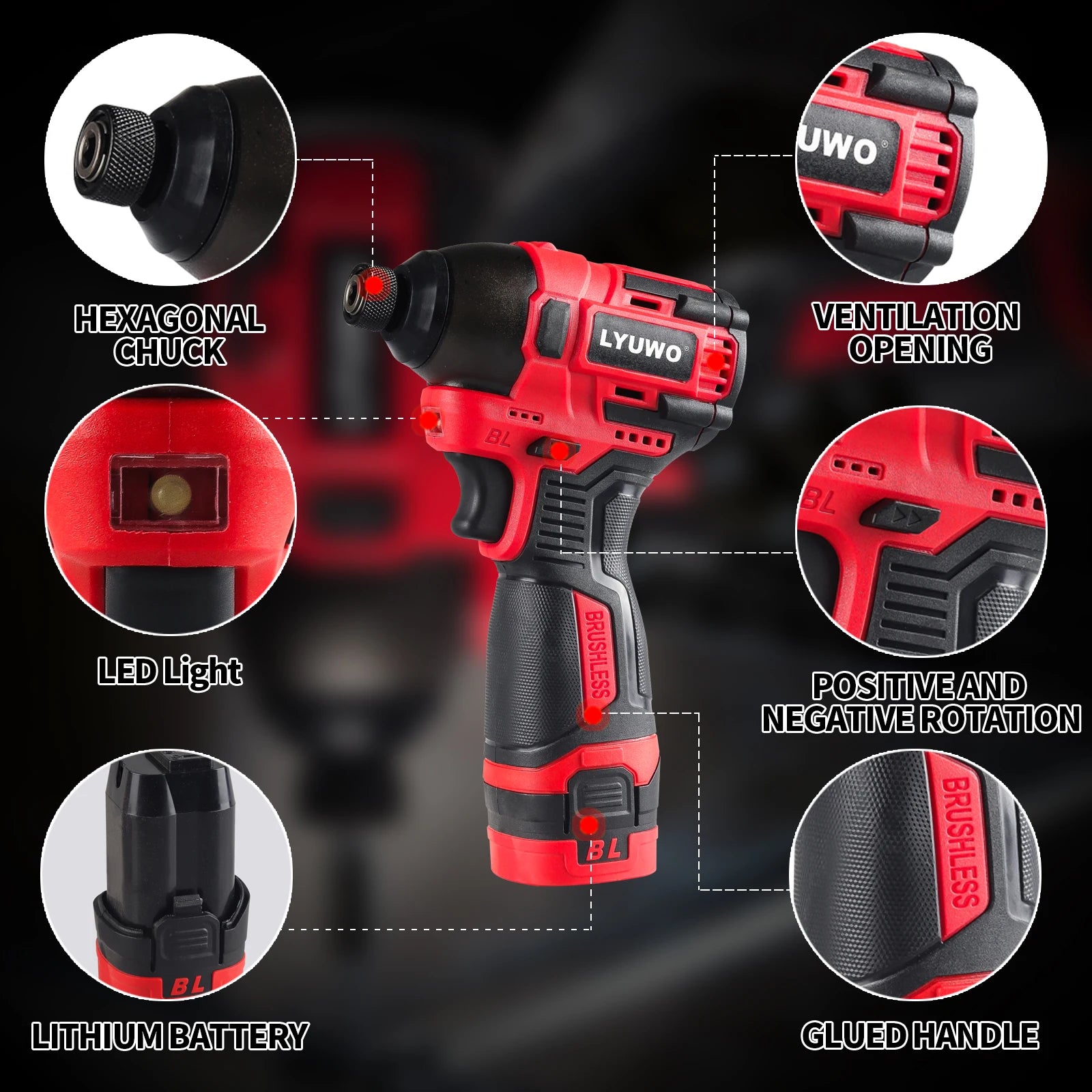 Máy Vặn Vít Không Dây LYUWO 21V Brushless LED Pin Makita