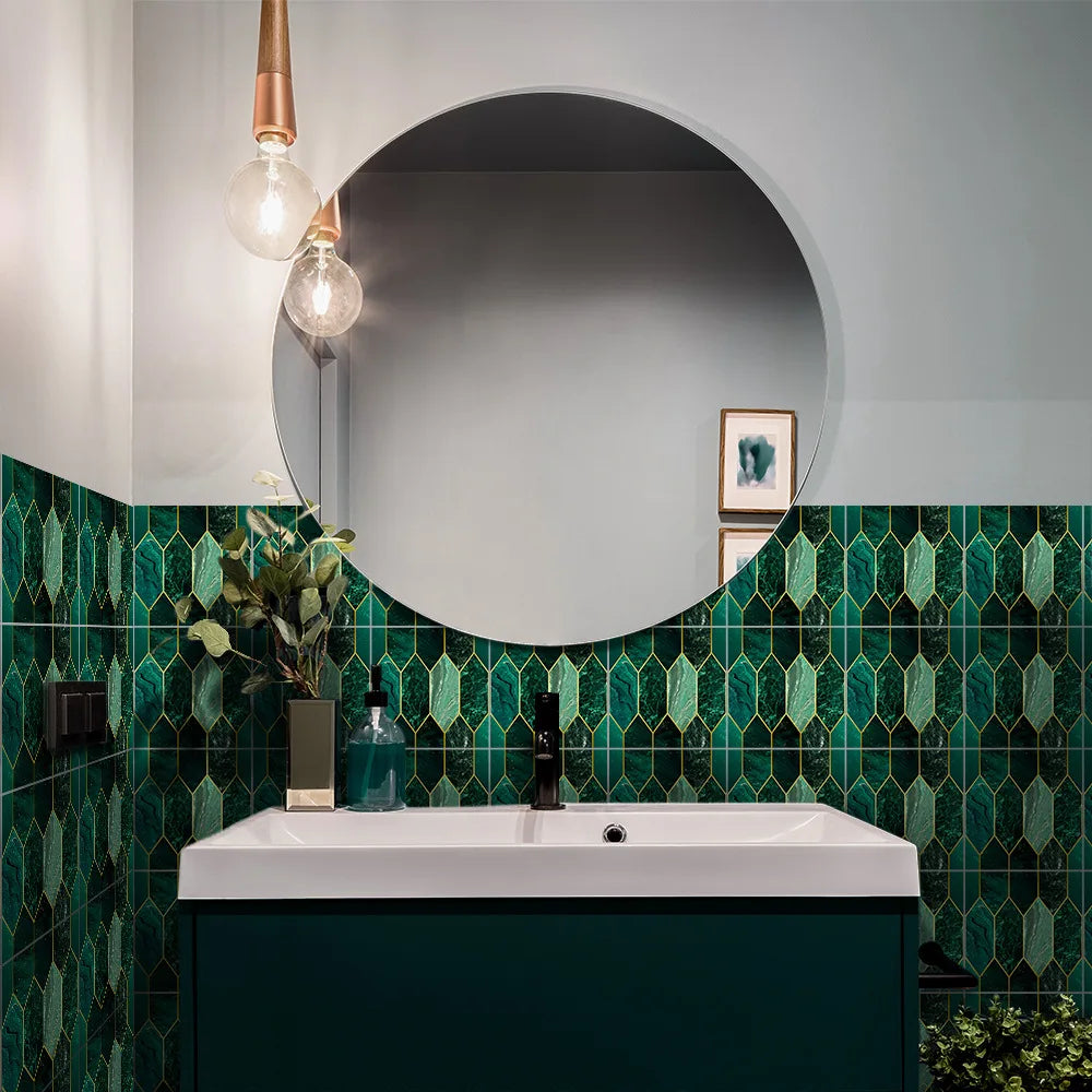 Bricks Waterproof Wallpapers 20pcs/lot Green Bronzing Mosaic Tile Stickers Bedroom Living Room Home Decoration Wall Stickers