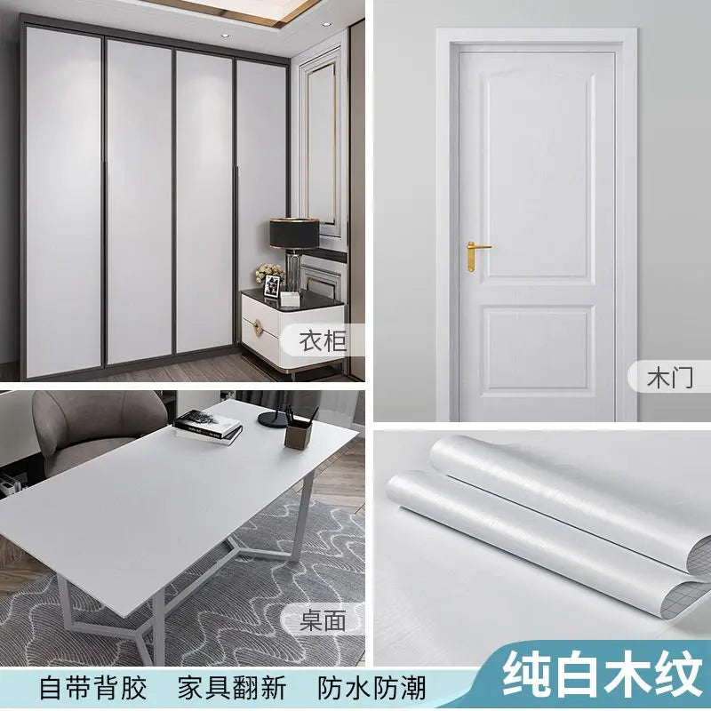 Adhesive Wallpaper Roll with 10 Meters Waterproof Wood Grain Sticker Wardrobe Cabinet Desktop Door Furniture Renovation Stickers