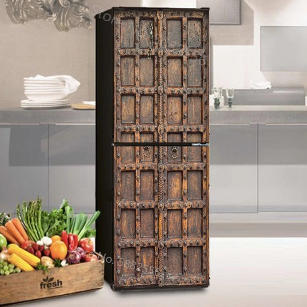 28 Styles For Choice Wood Grain Retro Refrigerator Sticker Peel & Stick Waterproof Double Door Freezer Cupboard Decor Art Mural