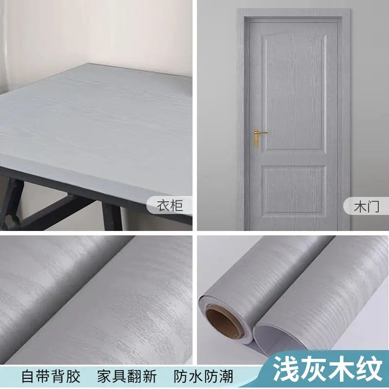 Adhesive Wallpaper Roll with 10 Meters Waterproof Wood Grain Sticker Wardrobe Cabinet Desktop Door Furniture Renovation Stickers