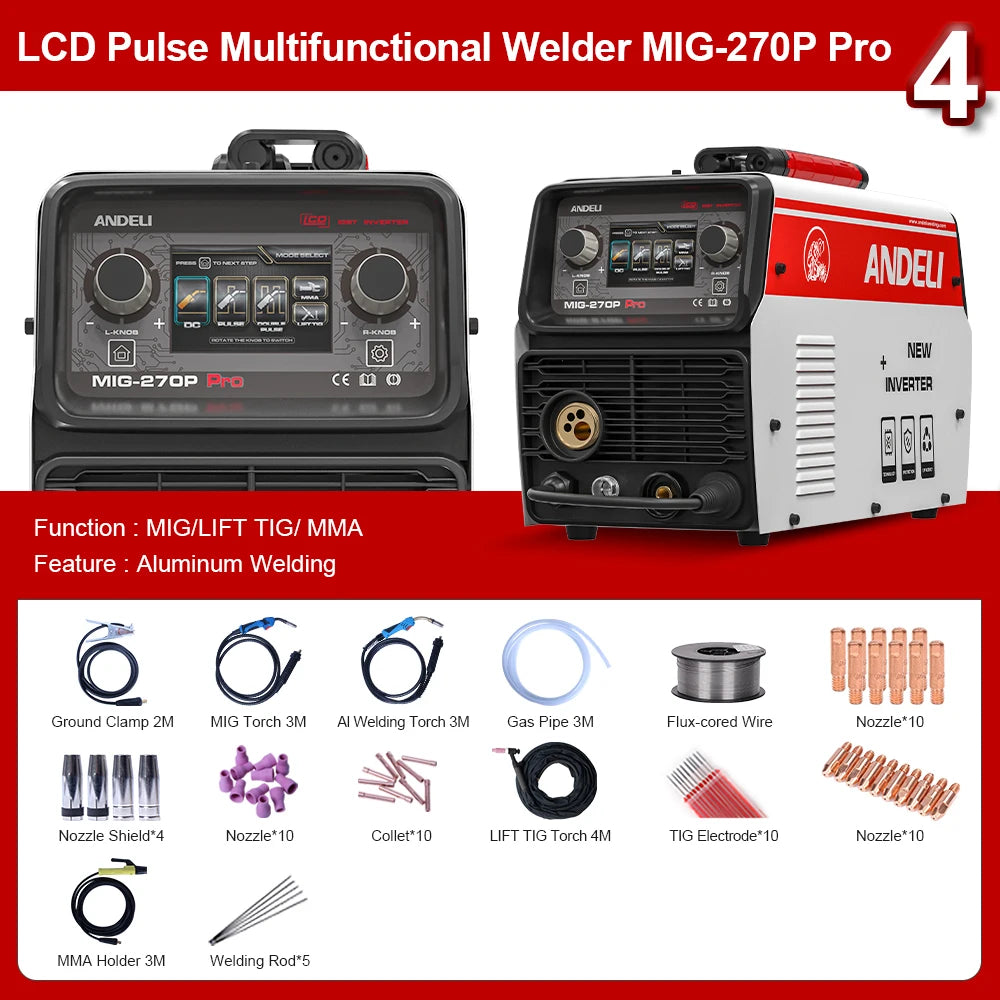 Máy Hàn MIG ANDELI 270P Pro Màn Hình LCD Double Pulse