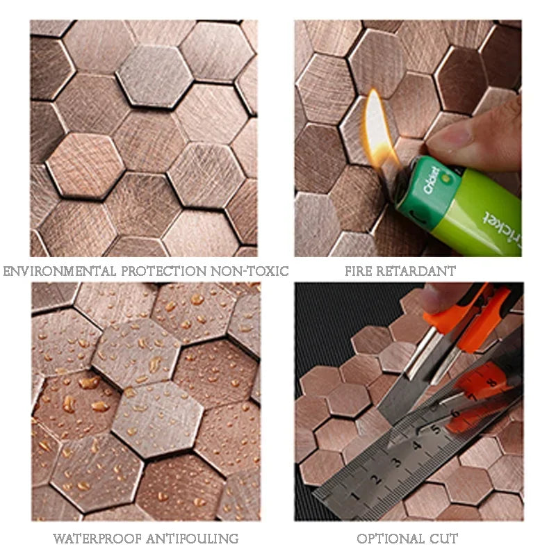 Dán Tường Mosaic Gạch Lục Giác Nhôm Nhựa Tự Dính Chịu Ẩm