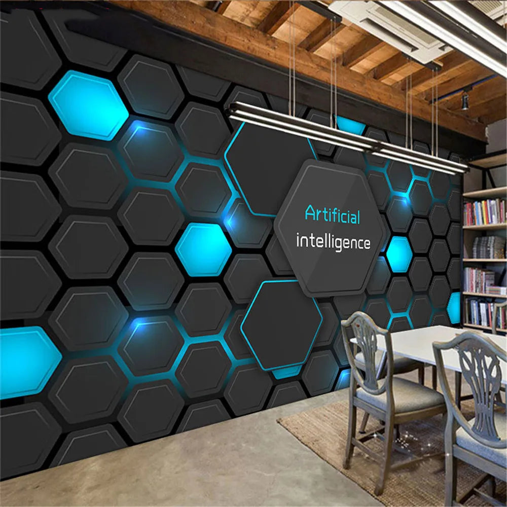 Giay Dan Tuong 3D Geometric Danh Cho Barber Shop Van Phong