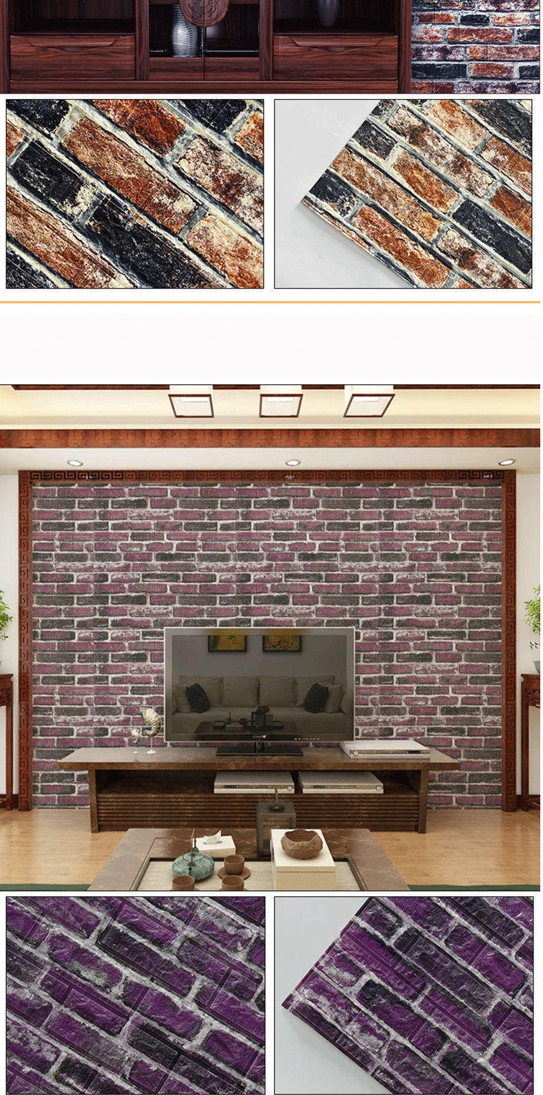 70cm*1m 3D Self-Adhesive decor Wallpaper Continuous Waterproof Brick Wall Stickers Living Room Bedroom old wall Home Decoration