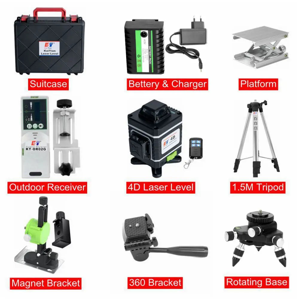 KaiTian Laser Nivel 360 Tự Cân Chân Tripod 16 Đường