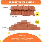 ABXE-200Pcs Mini Bricks&Roof Tiles Model Building Set Fake Red Bricks Landscaping Bricks Dollhouse DIY Garden Accessories