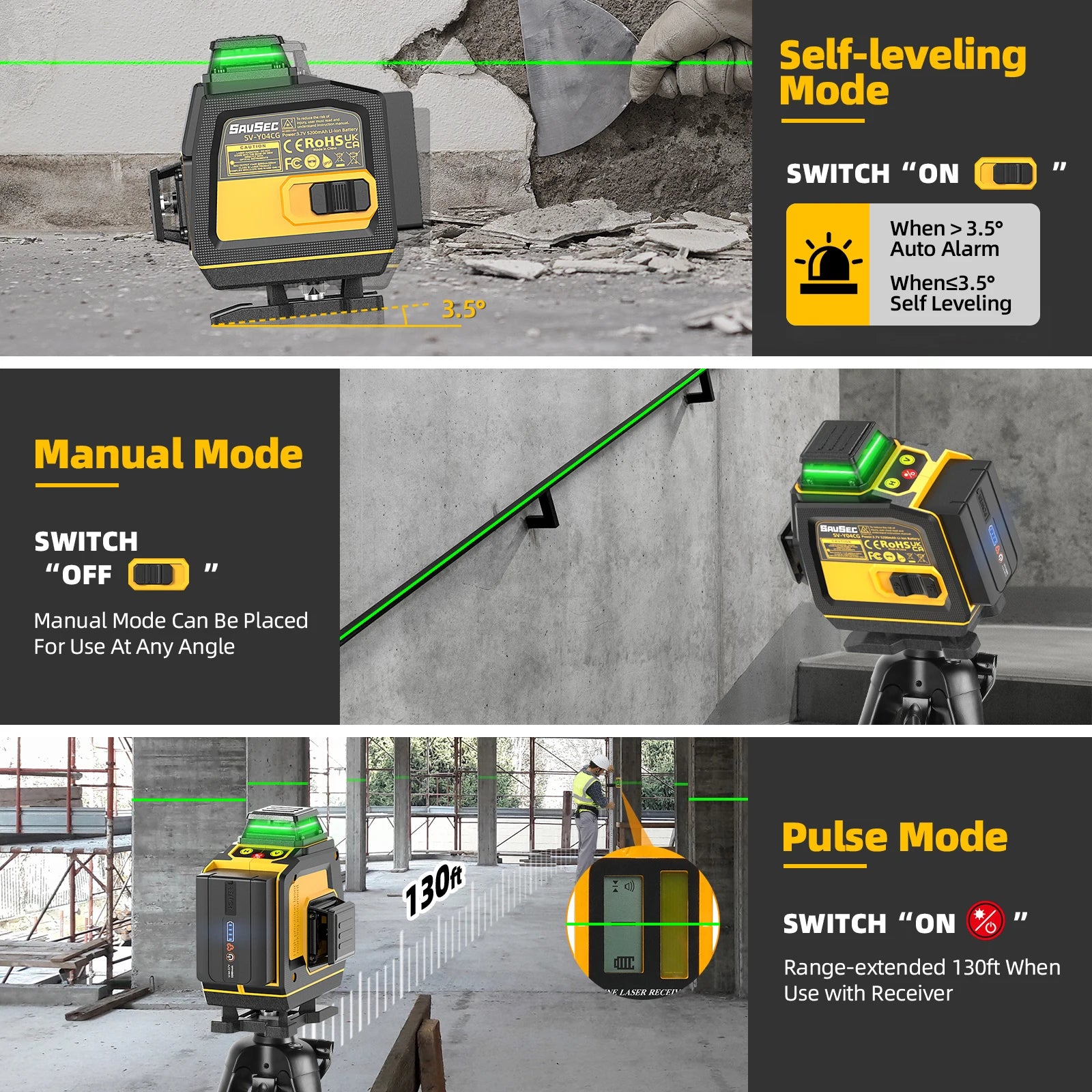 SAVSEC 4D Laser 360 Độ Tự Cân 16 Đường Xanh Có Điều Khiển