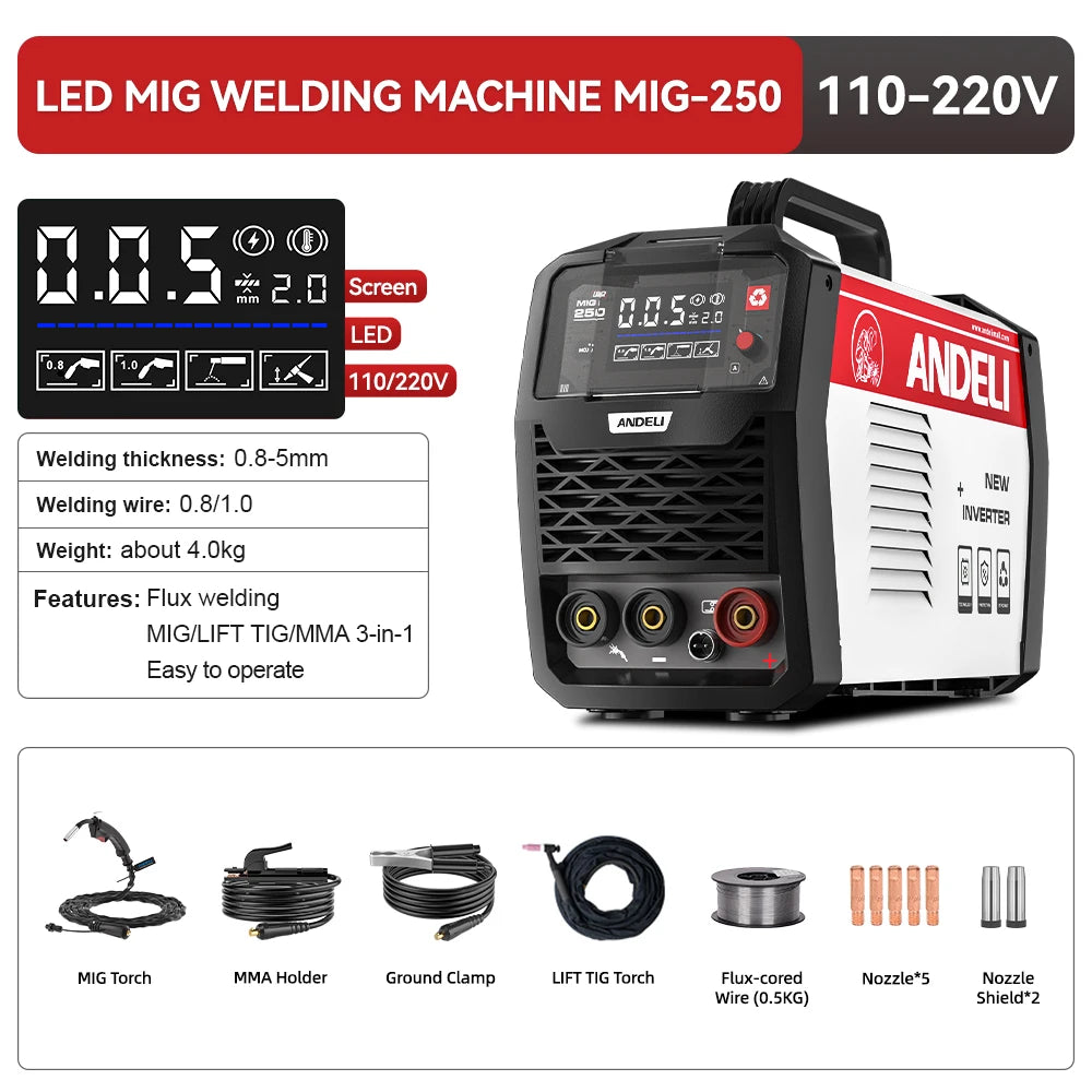 Máy Hàn MIG MMA TIG 3 Trong 1 Inverter ANDELI MIG 250